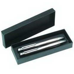 Набор: шариковая ручка и механический карандаш в футляре, металл, серебристый