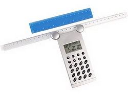 Калькулятор с часами, датой и складной линейкой серебристый