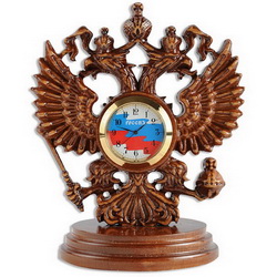 Настольные часы Герб России, дерево, коричневый