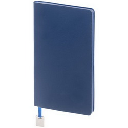 Недатированный ежедневник формата А5 с гибкой обложкой, искусственная кожа, белый блок, 192 стр., темно-синий цвет среза блока, ляссе в цвет обложки с металлическим шильдиком