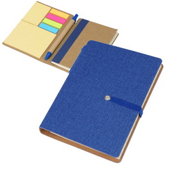 Набор: блокнот с блоком в линейку, ручка c корпусом из переработанного картона, разноцветные стикеры разных размеров, искусственная кожа, переработанный картон, пластик, бумага