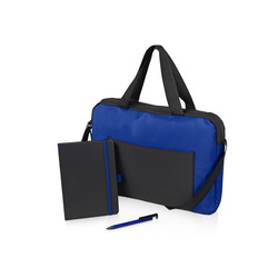 Подарочный набор в сумке для конференций: блокнот на резинке, шариковая ручка-подставка для смартфона, металл, пластик, полиэстер, микрофибра