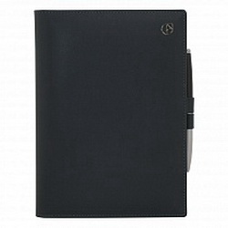 Ежедневник-портфолио недатированный CLIP (400 стр.), с ручкой, тонированный блок, кожа, в подарочной коробке, цвет темно-синий