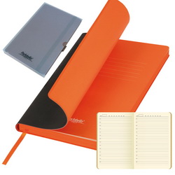 Ежедневник недатированный Portobello Trend Latte 256 стр., черная обложка, оранжевый форзац, тонированный блок, в индивидуальном пластиковом футляре
