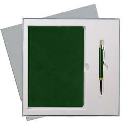 Подарочный набор "Грин" из 2-х предметов: недатированный ежедневник Portobello Trend, Voyage и шариковая ручка (металл) в подарочной коробке с ложементом