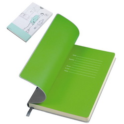 Бизнес-блокнот недатированный, тонированный блок в линейку, серая обложка Velvet, зеленый форзац, 256 страниц, в индивидуальной картонной упаковке