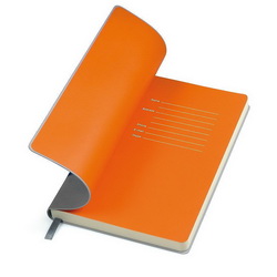 Бизнес-блокнот недатированный, тонированный блок в линейку, серая обложка Velvet, оранжевый форзац, 256 страниц, в индивидуальной картонной упаковке