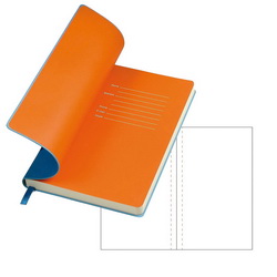 Бизнес-блокнот недатированный, тонированный блок в линейку, синяя обложка Velvet, оранжевый форзац, 256 страниц, в индивидуальной картонной упаковке