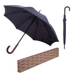 Зонт-трость полуавтомат, в чехле и индивидуальной коробке, ручка обтянута натуральной кожей, купол - эпонж