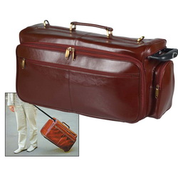 Дорожная сумка с выдвижной ручкой на колесиках и отделением для ноутбука, натуральная кожа, Италия