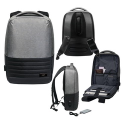 Рюкзак с USB разъемом, внутреннее отделение предусматривает размещение ноутбука с диагональю до 15,6 дюймов, кармашек у спинки для паспорта, телефона или ключей, кармашек на лямке для проездного, с внешней боковой стороны рюкзака расположен