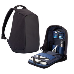 Рюкзак для ноутбука с защитой от карманников, несколько спрятанных карманов снаружи, 3 отделения внутри, влагоотталкивающий полиэстер, светоотражающие полосы. Вмещает ноутбук диагональю 15,6"