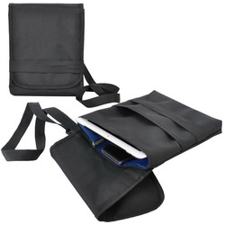 Cумка с плечевым ремнем для планшета и документов (А5), черная с цветной подкладкой, полиэстр.