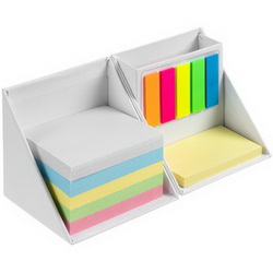 Настольный канцелярский набор: отрывной блок из 5-ти разных цветов, 500 листов, отрывной блок с липким слоем, 50 листов, стикеры-закладки из пластика 5-ти цветов,  отделение для канц. принадлежностей, пластик