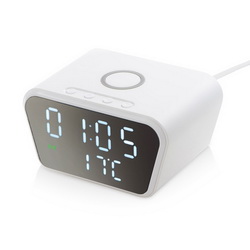 Настольные часы-будильник- термометр с функцией беспроводной зарядки , 10 Вт , пластик, силикон