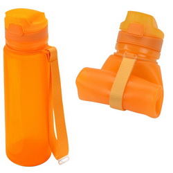 Спортивная складная бутылочка с мерной шкалой и специальной мягкой поилкой с нажимным механизмом , которую удобно открывать зубами, 500 мл, силикон