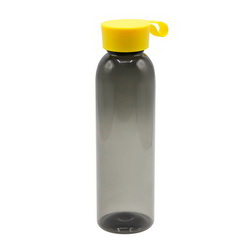 Бутылка для воды с удобным держателем в виде петли на крышке, 600 мл, черный полупрозрачный пластик с желтой крышкой