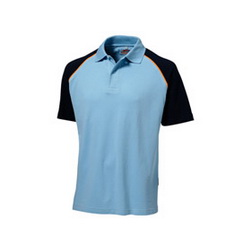 Рубашка-поло XXL с цветными рукавами реглан, 100% хлопок, пике, плотность 200-220 г/кв.м, голубой