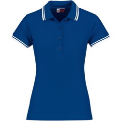 Рубашка-поло женская, M, с контрастной отделкой на воротнике и манжетах, 100% хлопок, плотность 180 г/кв.м, цвет синий