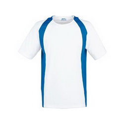 Футболка белая с цветными вставками,S, 130 г, Cool Fit, регулирует тело и влагообмен, рукав реглан, голубой