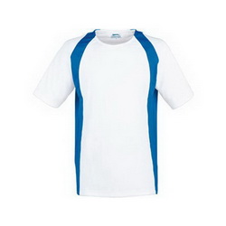 Футболка белая с цветными вставками,M, 130 г, Cool Fit, регулирует тело и влагообмен, рукав реглан,голубой