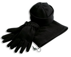 Шапка, шарф и перчатки из флиса, черный