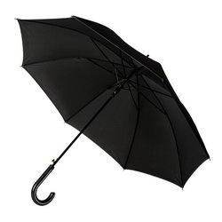 Зонт-трость с ручкой из искусственной кожи, полуавтомат. Светоотражающая полоса по краю купола зонта, чехол с затягивающимся шнурком