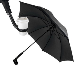 Зонт-трость, полуавтомат. Ручка с держателем подходит для кофейного стакана или небольшой термокружки