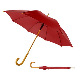 Зонт-трость полуавтомат с деревянной ручкой, нейлон, красный