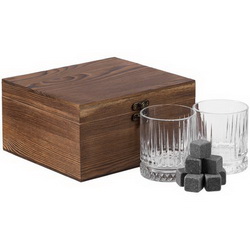 Набор для виски: 2 стакана по 210 мл, стекло и 8 камней для охлаждения напитка, в подарочной деревянной коробке