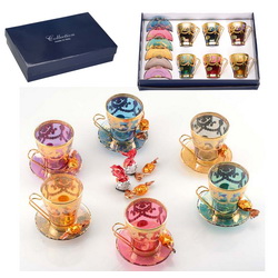 Набор для чая с разноцветными чашками в подарочной коробке, стекло, Италия