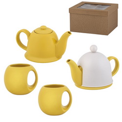 Набор чайный "Домашнее тепло":чайник 450мл, 2 чашки по 200мл, сетка-ситечко для заварки и пластиковый колпак для сохранения тепла, керамика, пластик