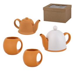 Набор чайный "Домашнее тепло":чайник 450мл, 2 чашки по 200мл, сетка-ситечко для заварки и пластиковый колпак для сохранения тепла, керамика, пластик