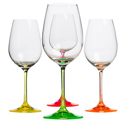 Набор бокалов для вина "Калейдоскоп", с разноцветными ножками, 4 шт. по 350 мл, выдувное стекло, в подарочной коробке, Чехия