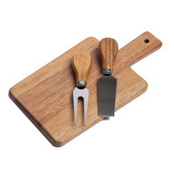 Набор для сыра: прямоугольная доска, нож для мягкого сыра и вилка в коробке из крафтового картона с ложементом, нержавеющая сталь, дерево-акация