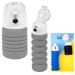 Складная бутылочка для воды с кнопкой на крышке и специальным замком от случайного открывания, 550/250мл, силикон.