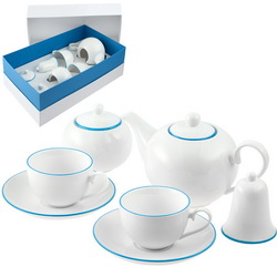 Чайный набор "Chiara" на 2-е персоны в подарочной коробке, чайник, 700мл, 2-е чашки, 190мл, сахарница, колокольчик, фарфор
