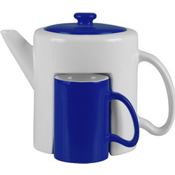 Чайный набор "Bicolour" на 2 персоны : чайник, 1000 мл и 2 кружки по 200 мл, керамика, белый-синий