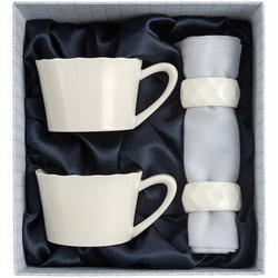 Чайный набор "Валери" на 2 персоны: чашки, 220 мл, блюдце, кольцо для салфетки и салфетка, фарфор, хлопок, в подарочной коробке