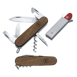 Нож Victorinox, 10 функций, длина лезвия 9,1 см, лезвие - нержавеющая сталь, рукоять - ореховое дерево, Швейцария