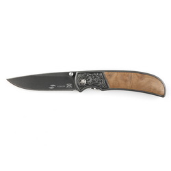Нож складной Stinger, 71 мм, лезвие из нержавеющей стали, рукоять из стали и дерева коричневого цвтеа, в картонной коробке