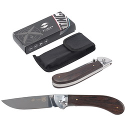 Нож складной Stinger, 105 мм, нейлоновый чехол, картонная упаковка, нержавеющая сталь, дерево