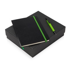 Подарочный набор: блокнот с резинкой, А5 и ручка-подставка, картон, металл, пластик
