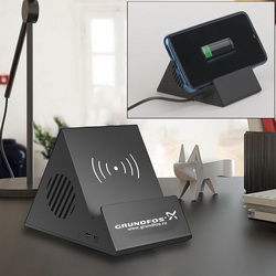 Bluetooth колонка-подставка 3Вт с беспроводным зарядным устройством и подсветкой логотипа, кабель для зарядки в комплекте, длина 100 см, АБС-пластик