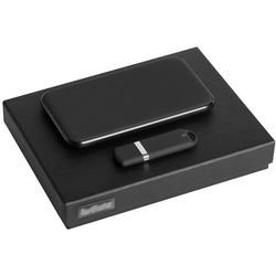 Подарочный набор: зарядное устройство, 5000mAh, флеш-карта, 8 Гб, пластик с покрытием софт-тач, коробка с флокированным ложементом