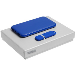 Подарочный набор: зарядное устройство, 5000mAh, флеш-карта, 8 Гб, пластик с покрытием софт-тач, коробка с флокированным ложементом