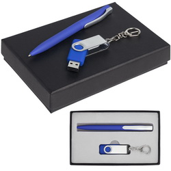 Подарочный набор: флеш-карта, 8Гб и шариковая ручка в подарочной коробке с ложементом, пластик с покрытием софт-тач, металл