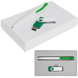 Подарочный набор: флеш-карта с покрытием софт-тач, 8Гб и шариковая ручка в подарочной коробке с ложементом, пластик, металл