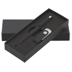 Подарочный набор: флеш-карта, 8Гб и шариковая ручка с покрытием софт-тач в коробке с ложементом, металл с покрытием софт-тач