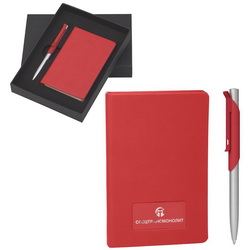 Подарочный набор с покрытием софт-тач: блокнот А6 и шариковая ручка в коробке с ложементом, металл, пластик, искусственная кожа